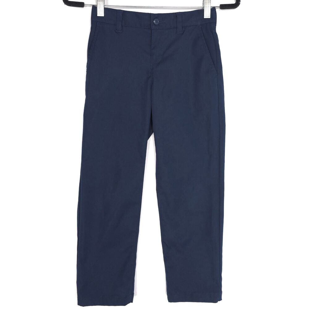 LANDS END School Kids Boys Pants 8 Navy Straight Leg Stretch Reinforced Knees